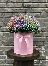 Цветочная композиция из Гипсофила и Розы в шляпной коробке в Уссурийске