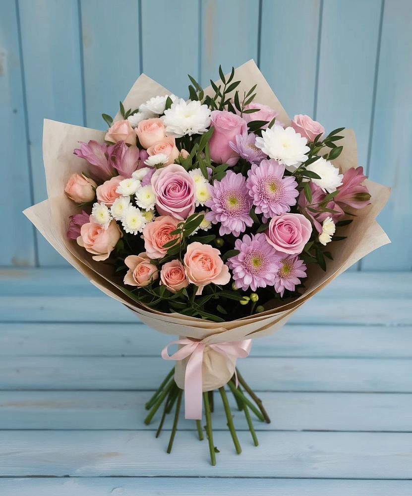Букет цветов из: Хризантемы, Розы и Альстромерии в Уссурийске