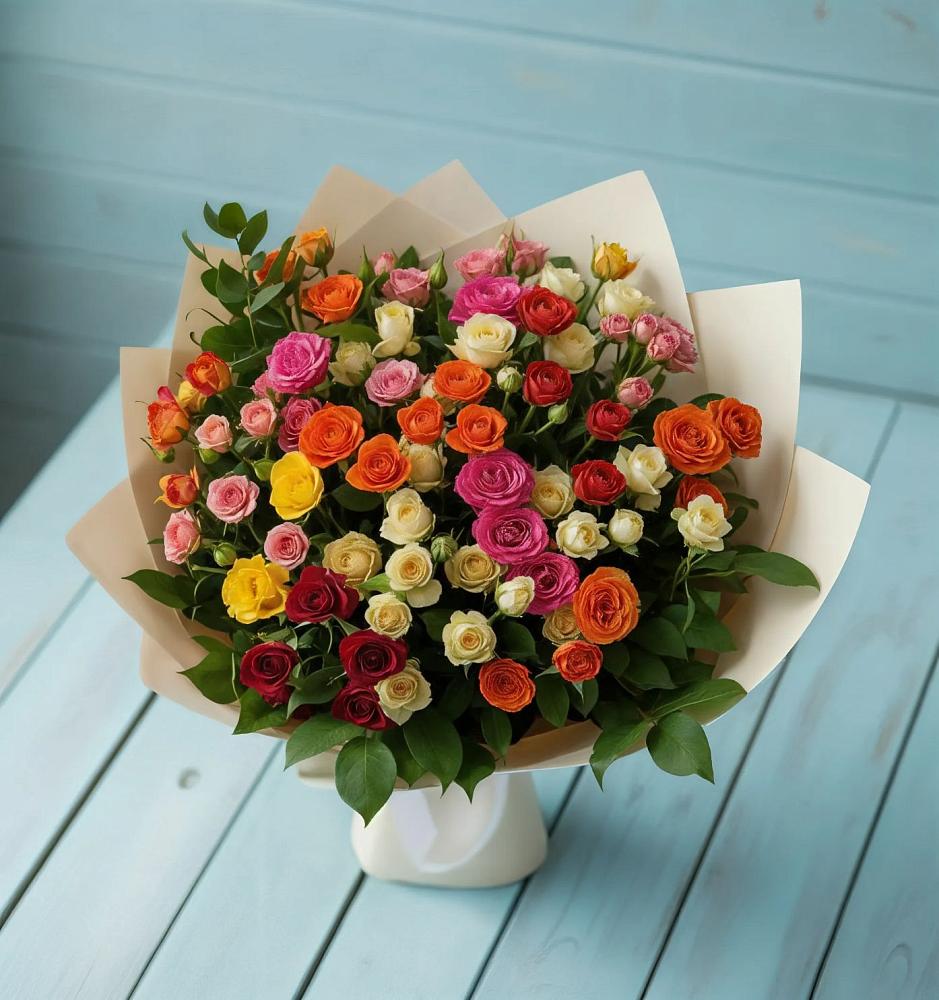 Букет Микс из разноцветных кустовых роз в Уссурийске