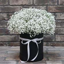 Цветочная композиция из Гипсофила в шляпной коробке в Уссурийске