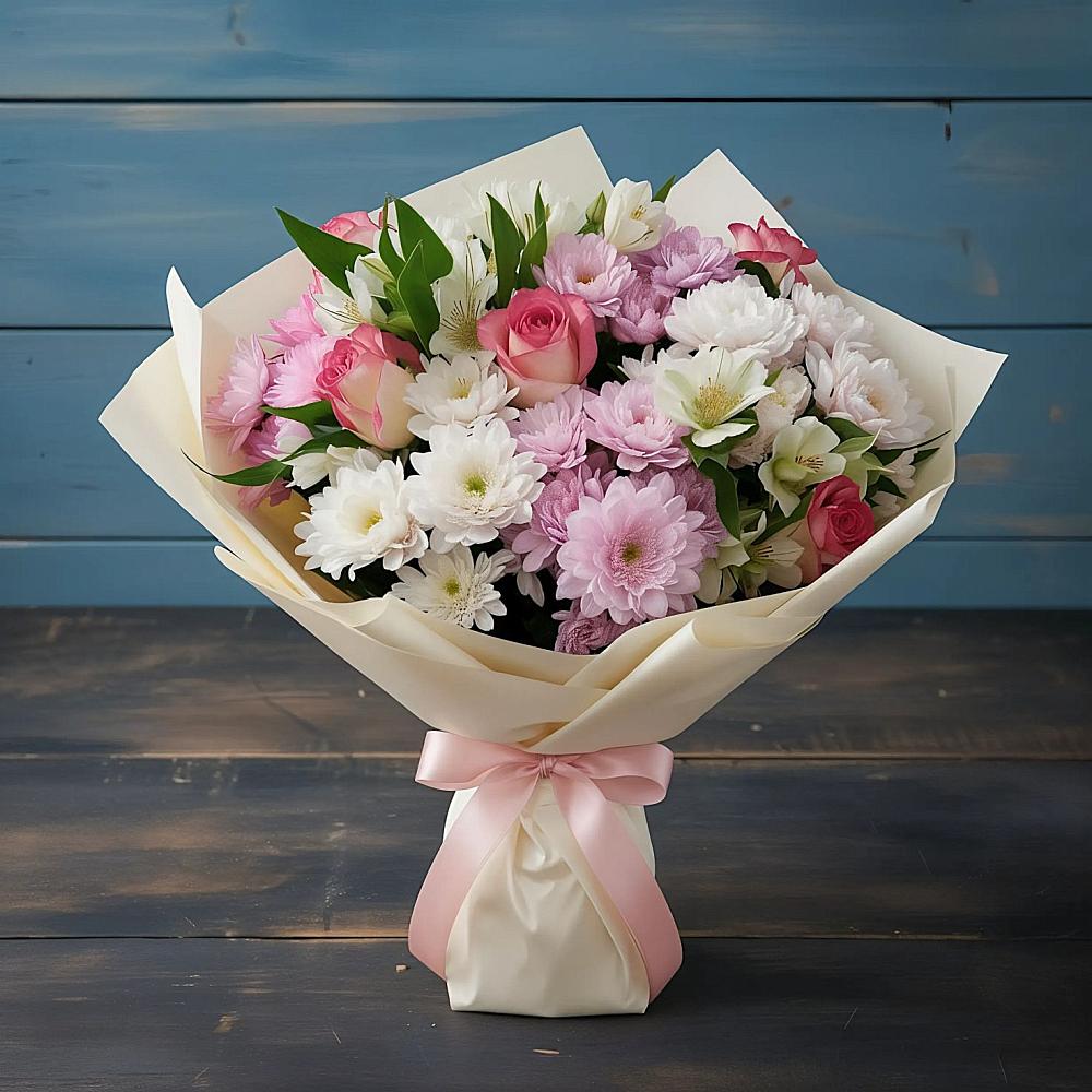 Букет цветов из: Хризантемы, Альстромерии и Розы в Уссурийске